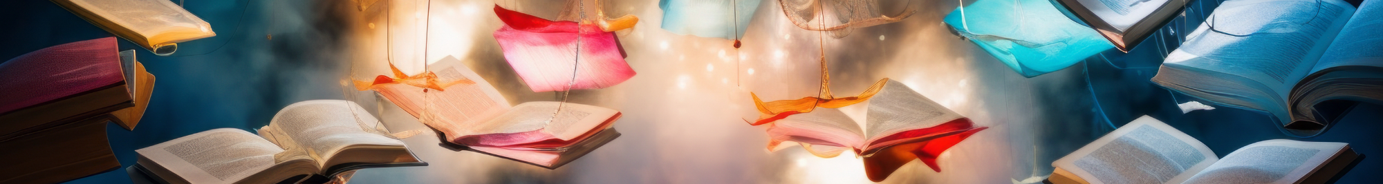 An illustration of books flying in the sky