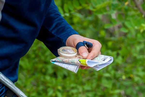 Close-up of a student orienteering