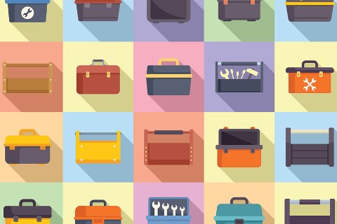 Images of toolboxes in different colour schemes
