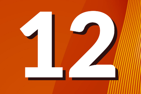 Large number 12 on an orange background