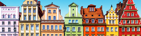 row of different coloured houses